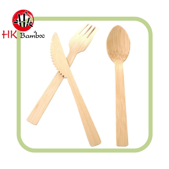 HK-Bamboo Cutlery Set contains a spoon, fork and knife by the delicate manufacturing process for high quality bamboo product.All of our Bamboo Cutlery Set are smooth, clean, sustainable  free.